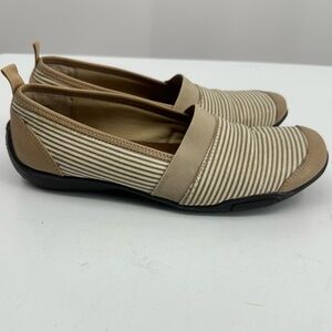 Ros Hommerson Carol Slip On Shoes Taupe Tan White Stripes Womens 7